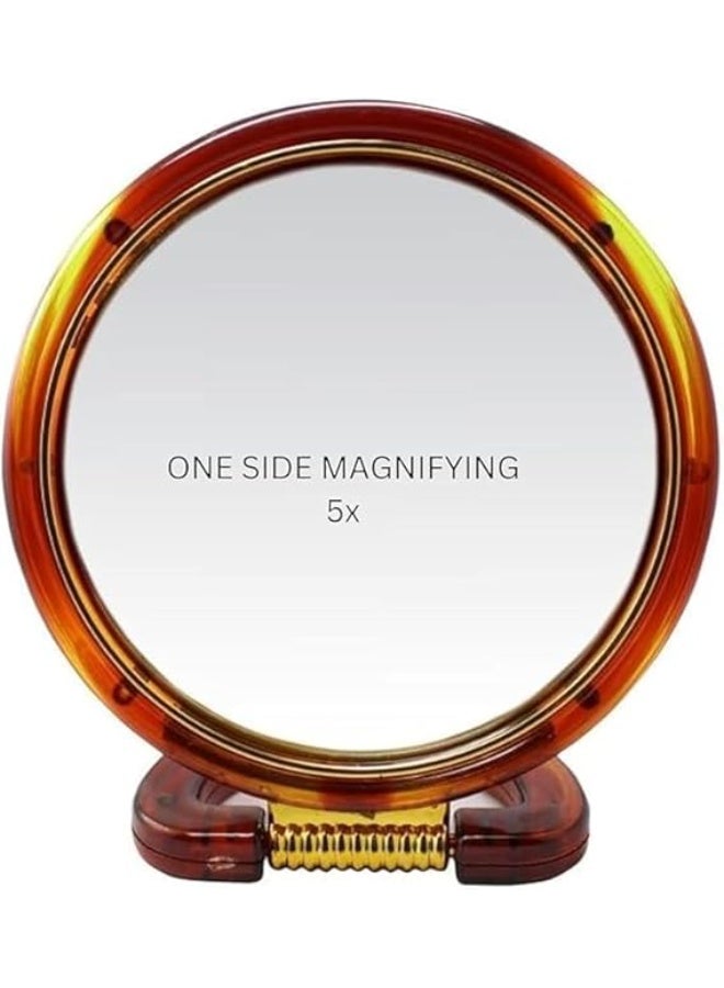 مراية مكياج دائرية تثبت على سطح الطاولة - على كلا الجانبين للحمام - طاولة التسريحة -مزدوجة الاوجة - رؤية طبيعية - ورؤية مكبرة 5 مرات (مقاس 23*15 سم) - Image 3